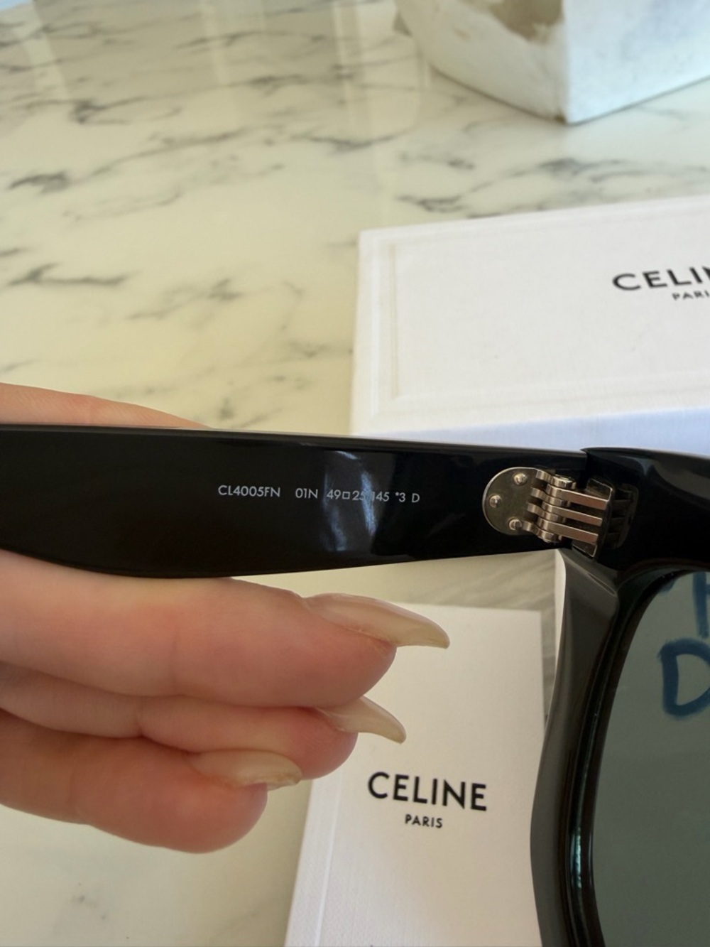 Celine Glossy Black Cat-Eye Sunglasses with Dark Green Lenses - Picture 4 of 8